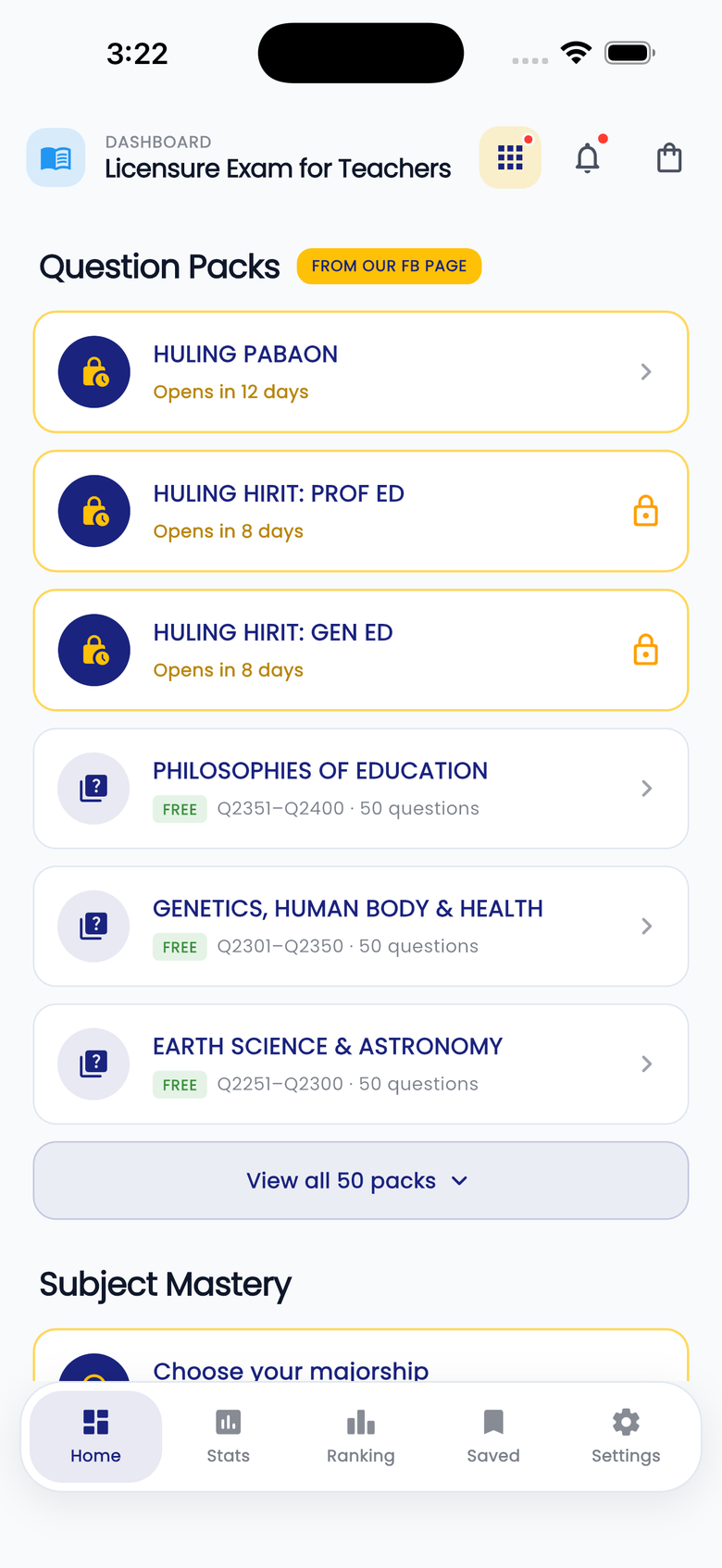 Question Packs inside the app: HULING PABAON, HULING HIRIT, and free packs